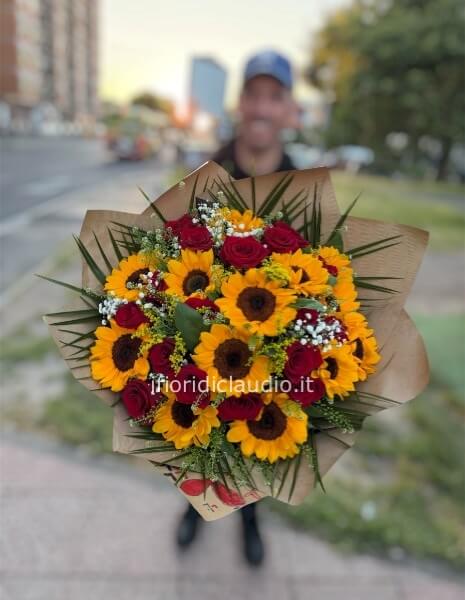 Mazzo Esclusivo XL - Rose Rosse e Girasoli 